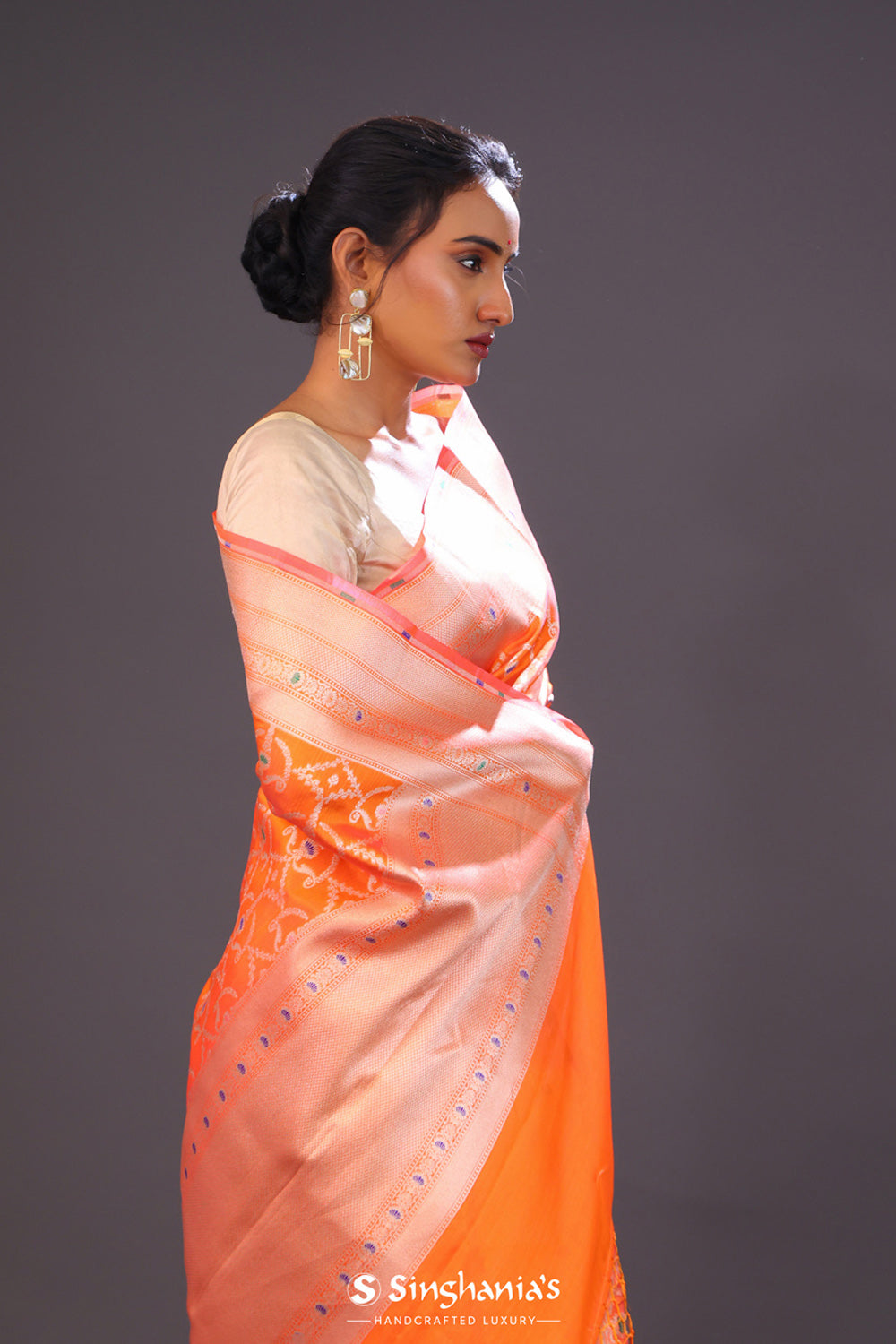 Royal Orange Meenakari Banarasi Silk Saree