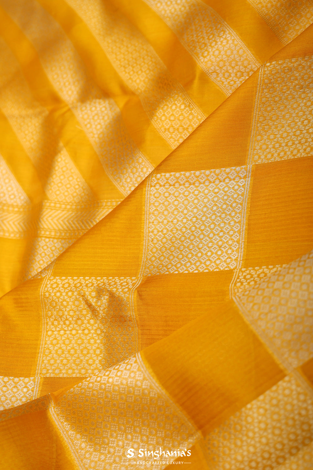 Honey Yellow Checks Banarasi Silk Saree