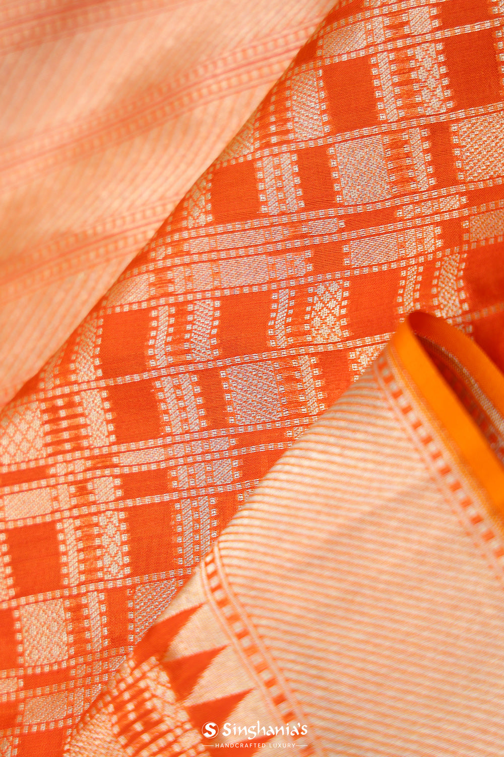 Dark Orange Jaal Banarasi Silk Saree