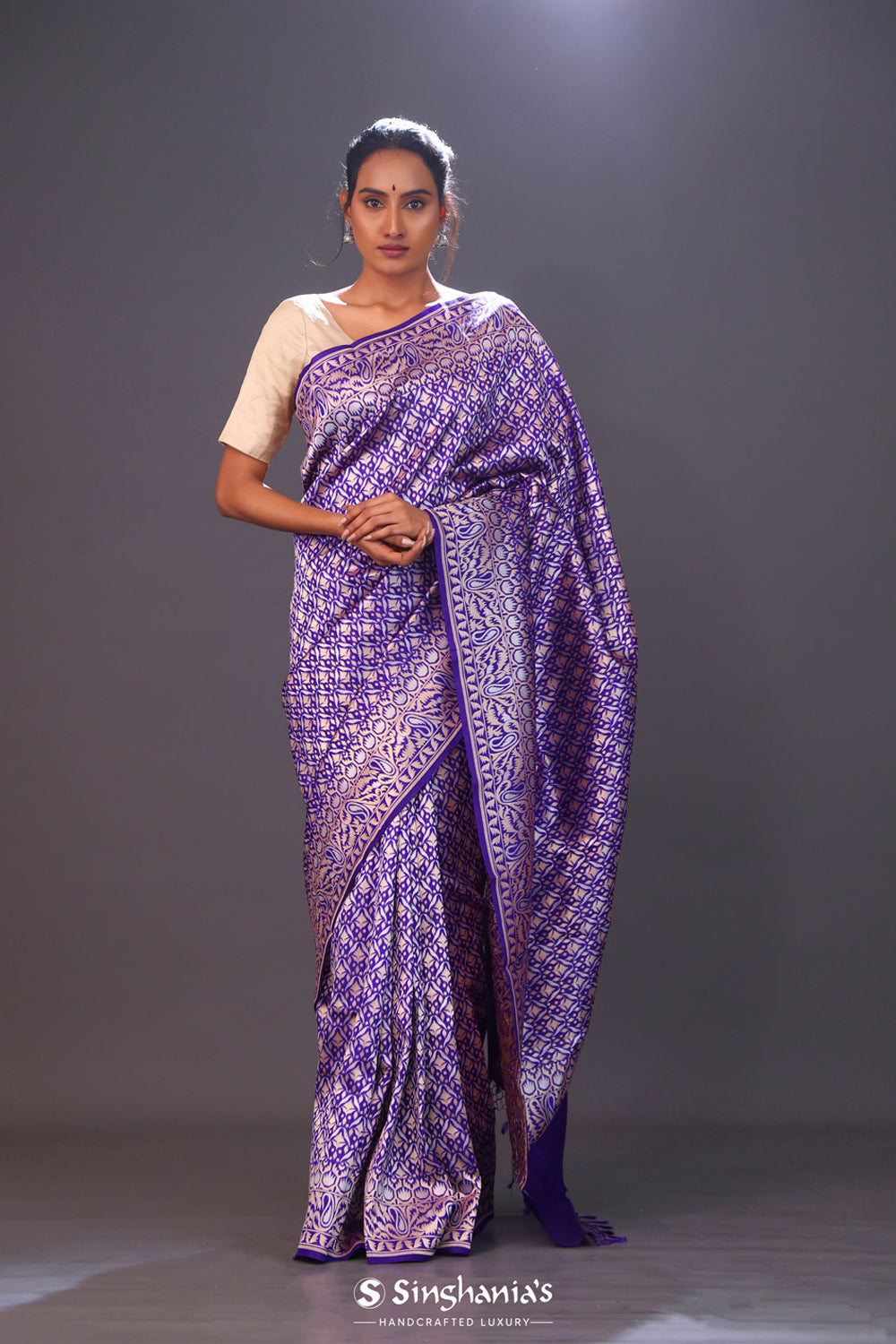 Kingfisher Purple Floral Banarasi Silk Saree