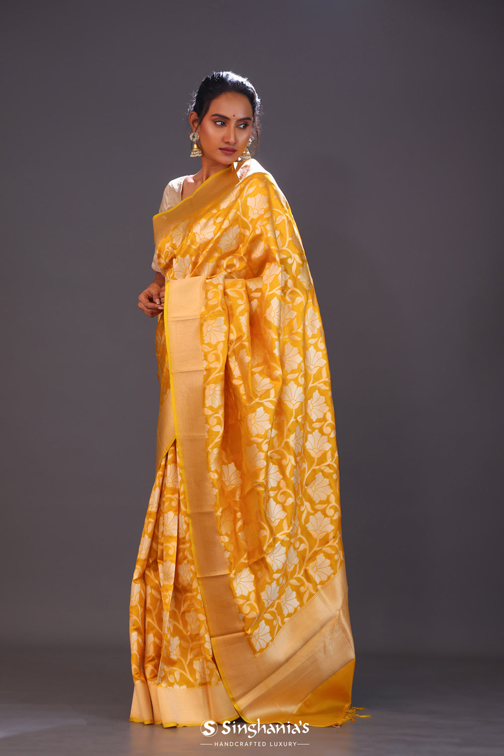 Deep Saffron Jaal Banarasi Silk Saree