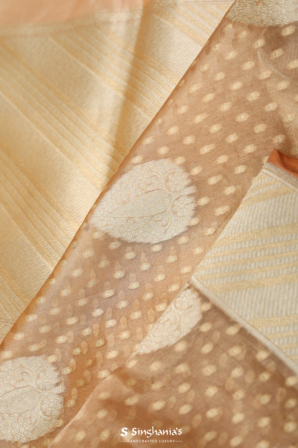 Marble Peach Floral Butta Organza Banarasi Saree