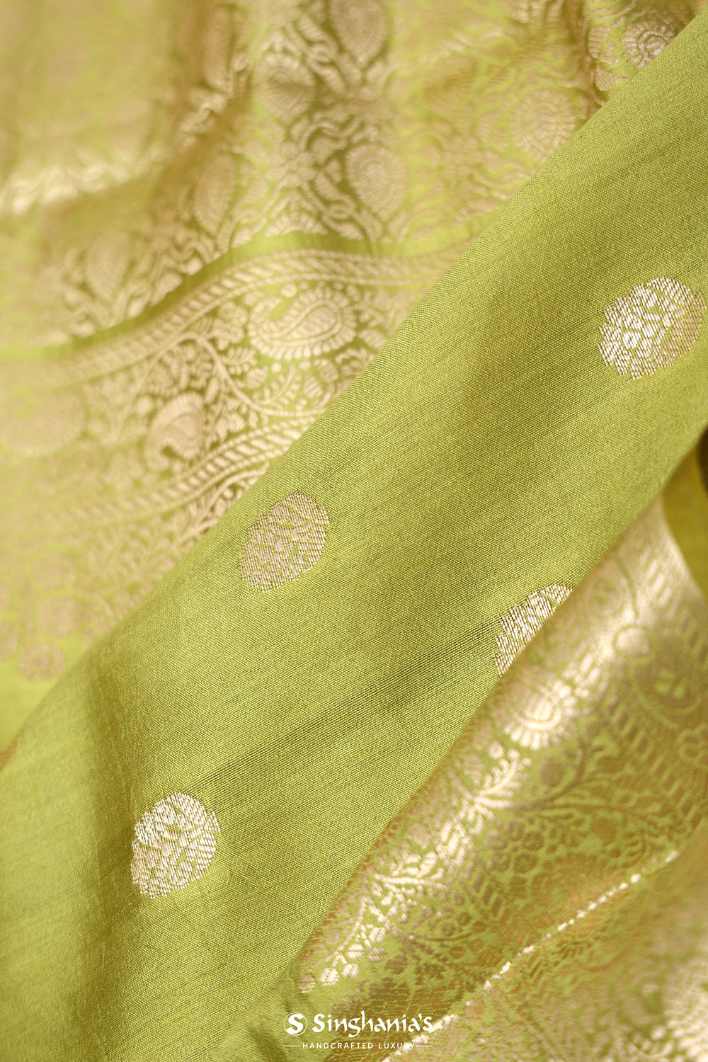 Olive Green Chiniya Banarasi Silk Saree