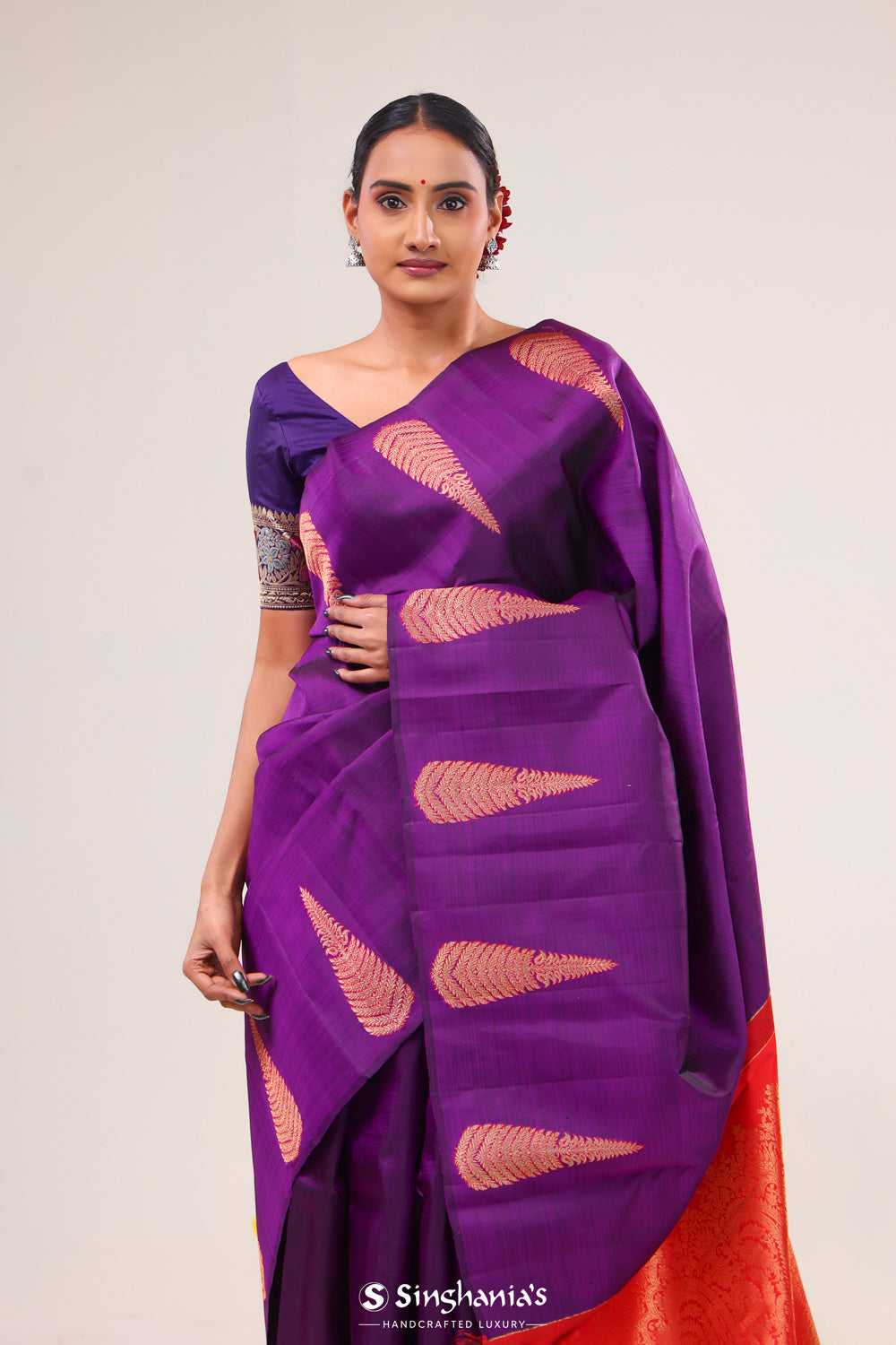 Deep Purple Floral Kanjivaram Silk Saree