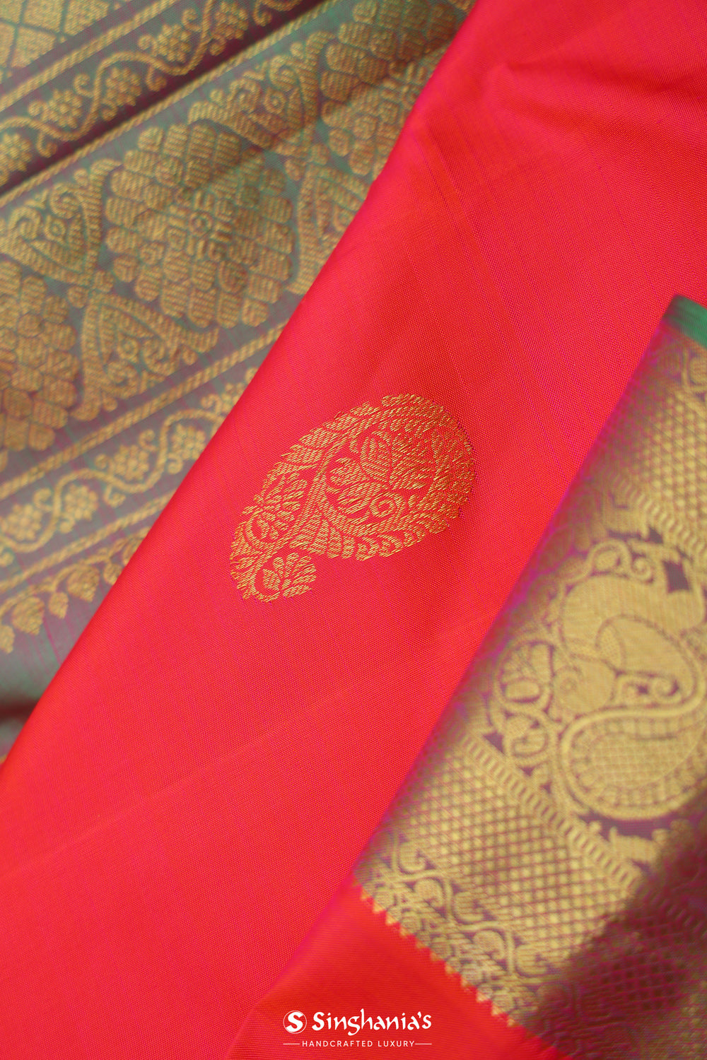 Neon Fuchsia Paisley Kanjivaram Silk Saree