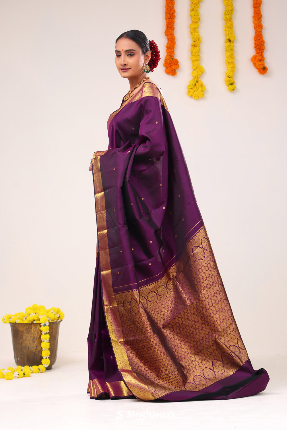 Royal Purple Butti Kanjivaram Silk Saree