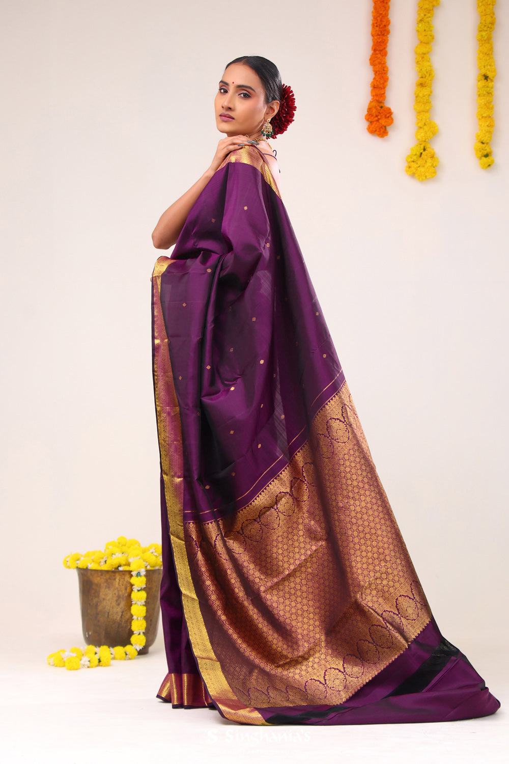 Royal Purple Butti Kanjivaram Silk Saree