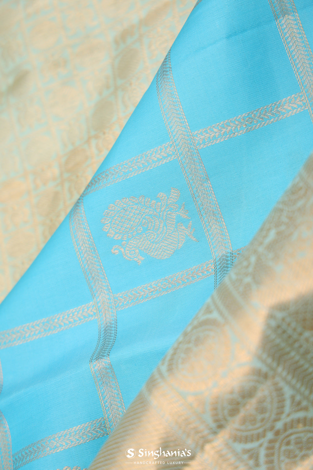 Electric Blue Checks-Mayil Kanjivaram Silk Saree