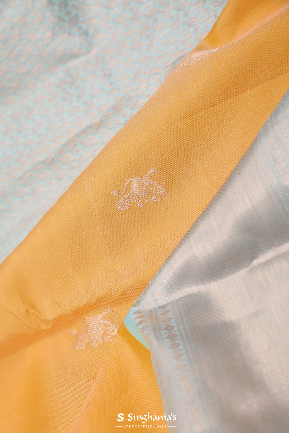 Yellow Peach Kanjivaram Silk Saree