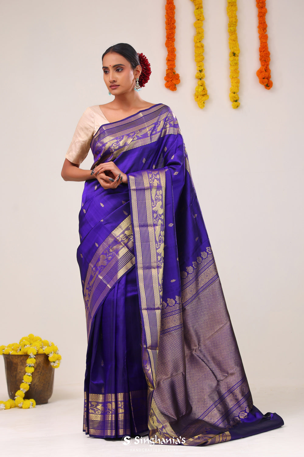 Sapphire Blue Butti Kanjivaram Silk Saree