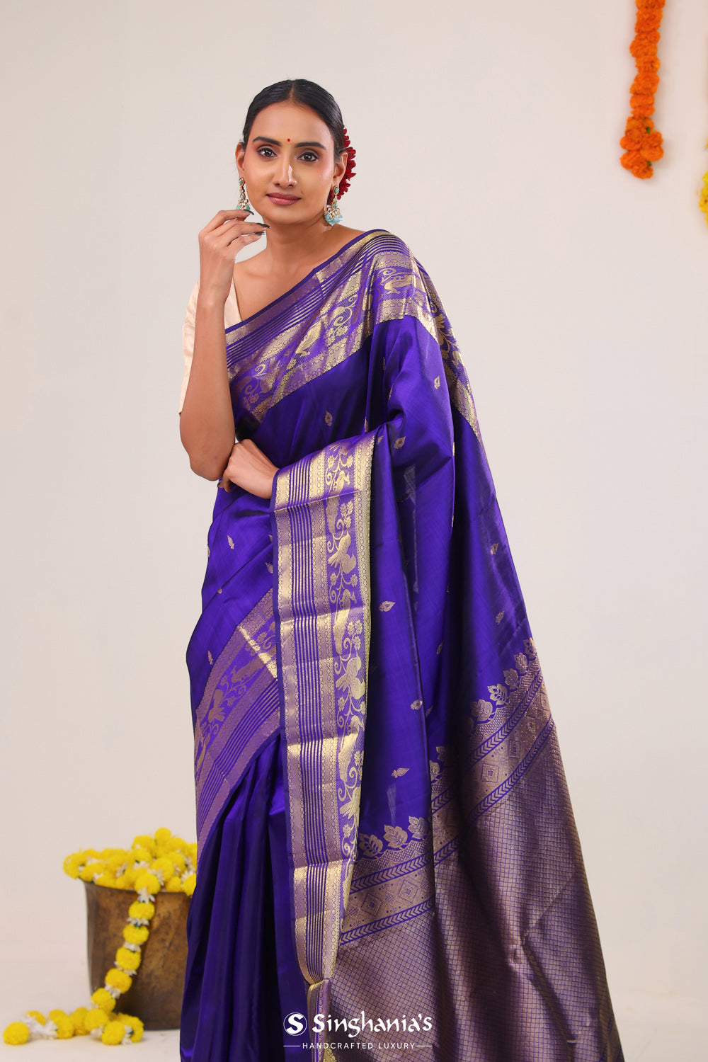 Sapphire Blue Butti Kanjivaram Silk Saree