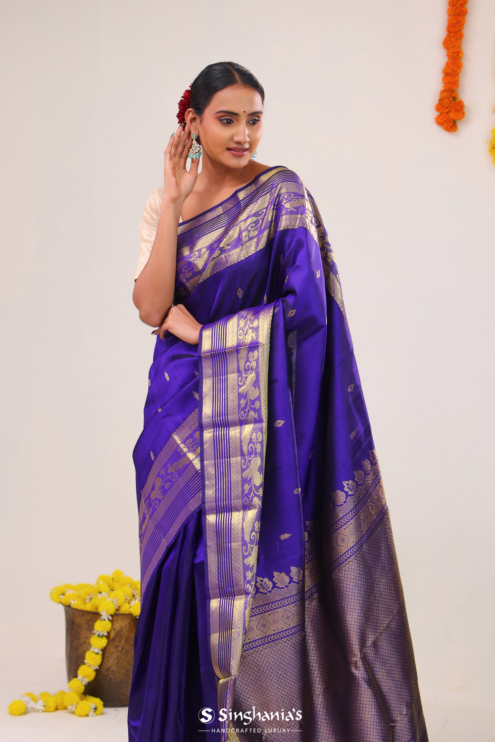 Sapphire Blue Butti Kanjivaram Silk Saree