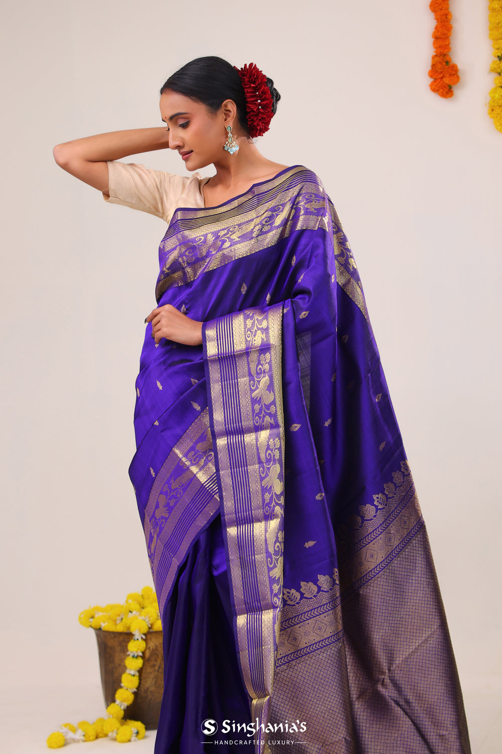 Sapphire Blue Butti Kanjivaram Silk Saree