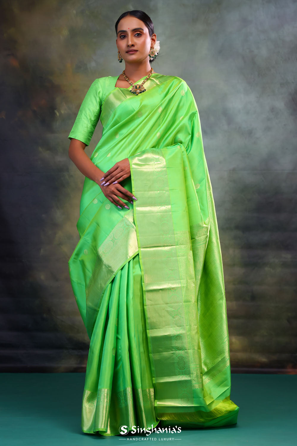 Paris Green Butti Kanjivaram Silk Saree