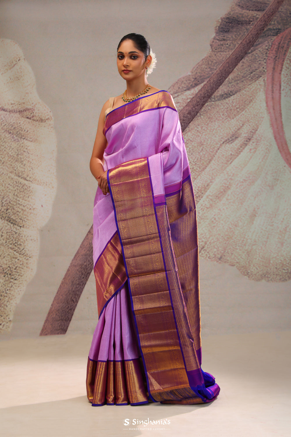 Lavender Purple Heritage Kanjivaram Silk Saree