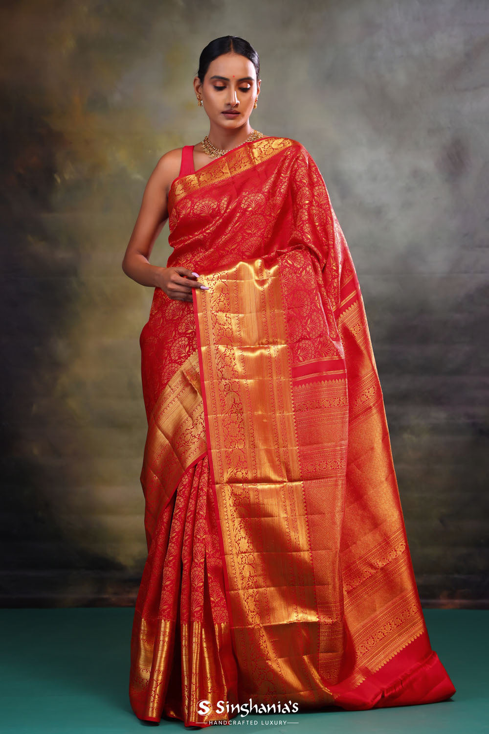 Imperial Red Jaali Kanjivaram Silk Saree