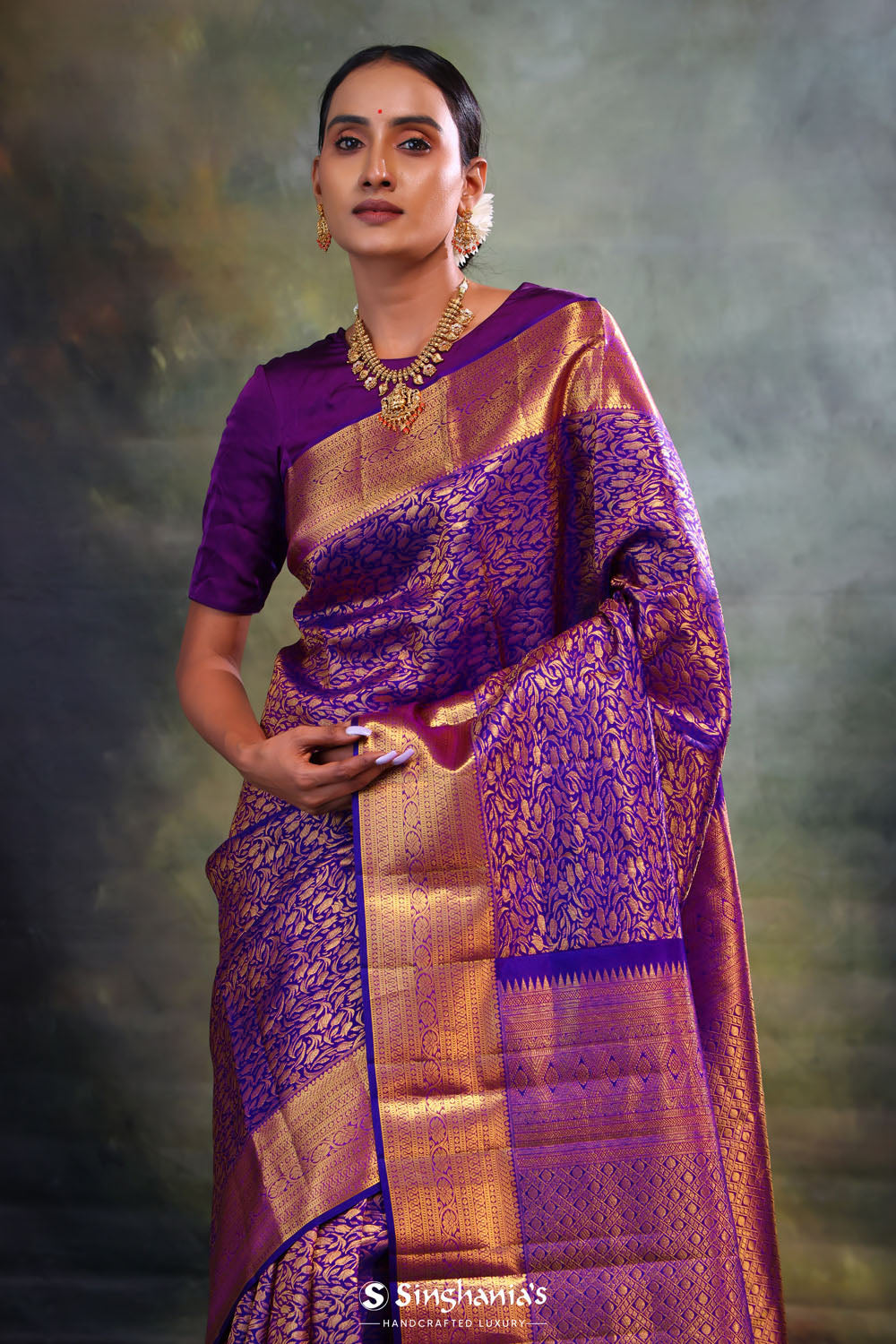 Eminence Purple Jaali Kanjivaram Silk Saree