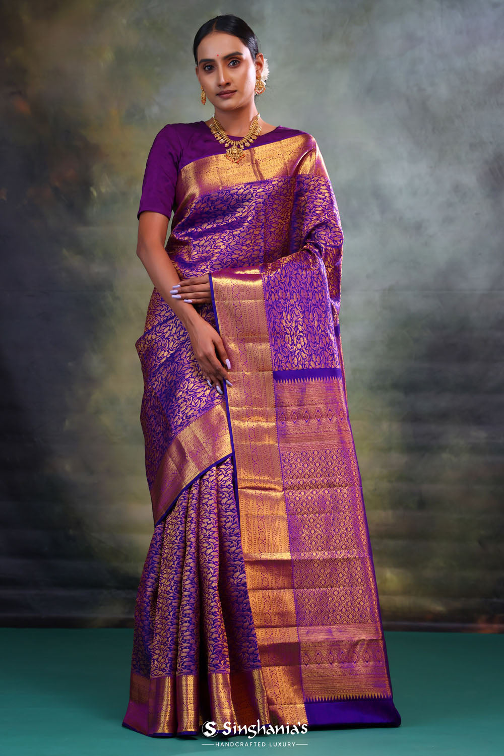 Eminence Purple Jaali Kanjivaram Silk Saree