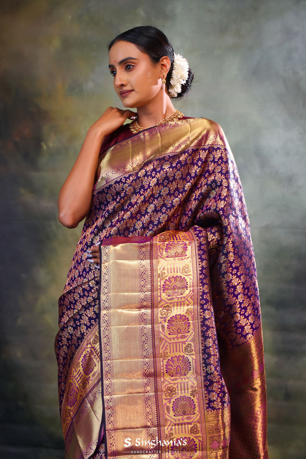 Eminence Purple Jaal Kanjivaram Silk Saree