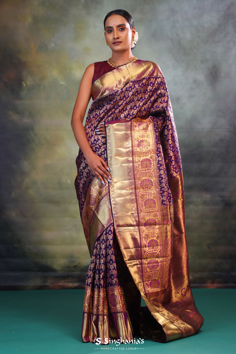 Eminence Purple Jaal Kanjivaram Silk Saree