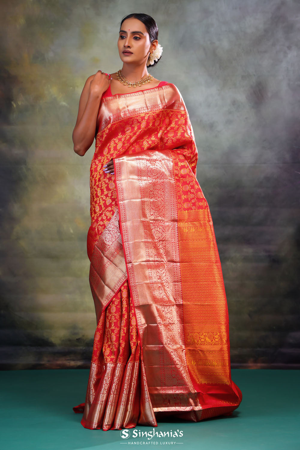 Chilli Red Jaali Kanjivaram Silk Saree