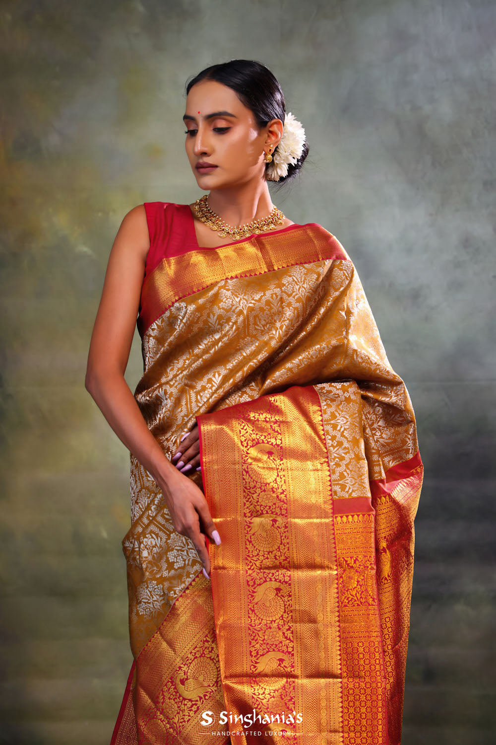 Copper Brown Jaali Kanjivaram Silk Saree