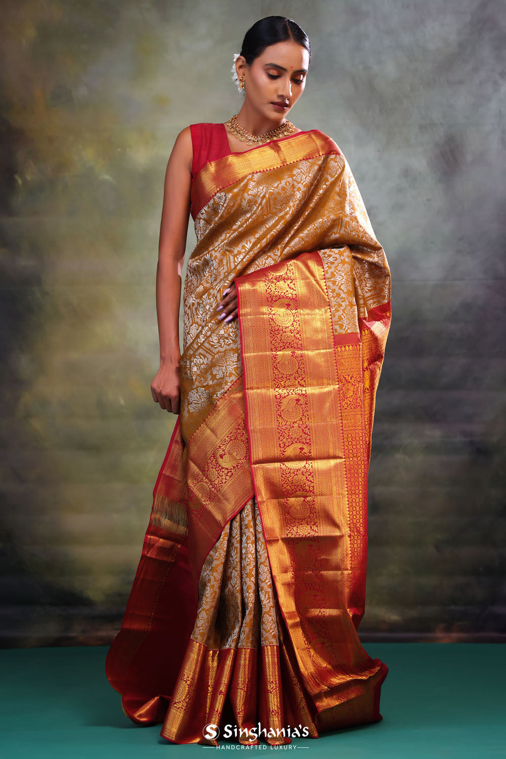 Copper Brown Jaali Kanjivaram Silk Saree