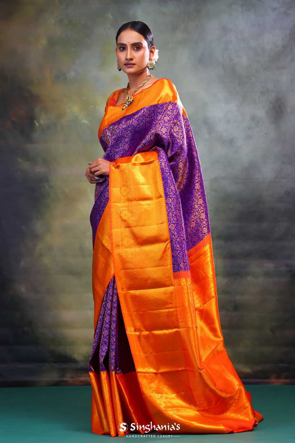 Northwestern Purple Jaali Kanjivaram Silk Saree