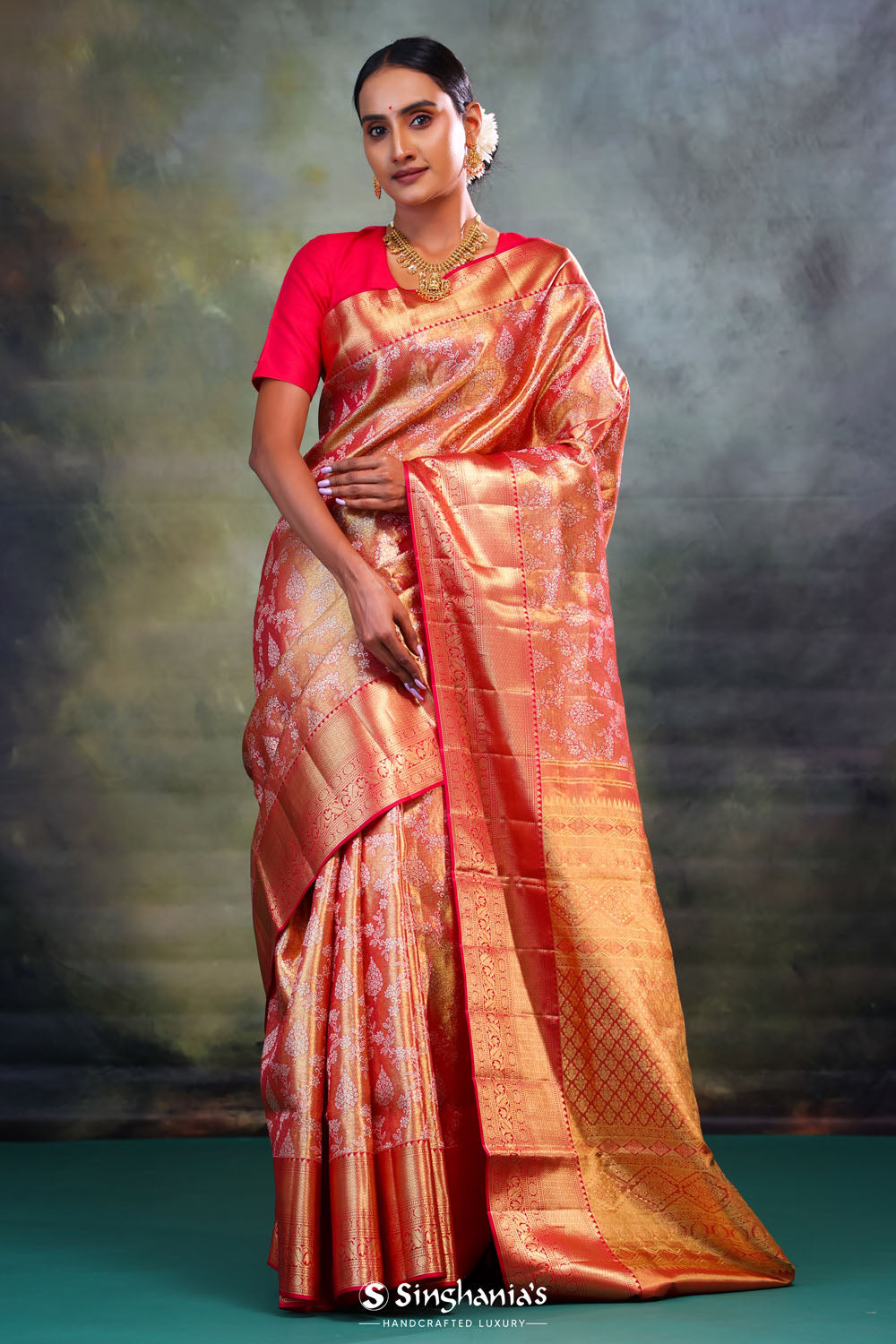 Red Gold Ogival Kanjivaram Silk Saree