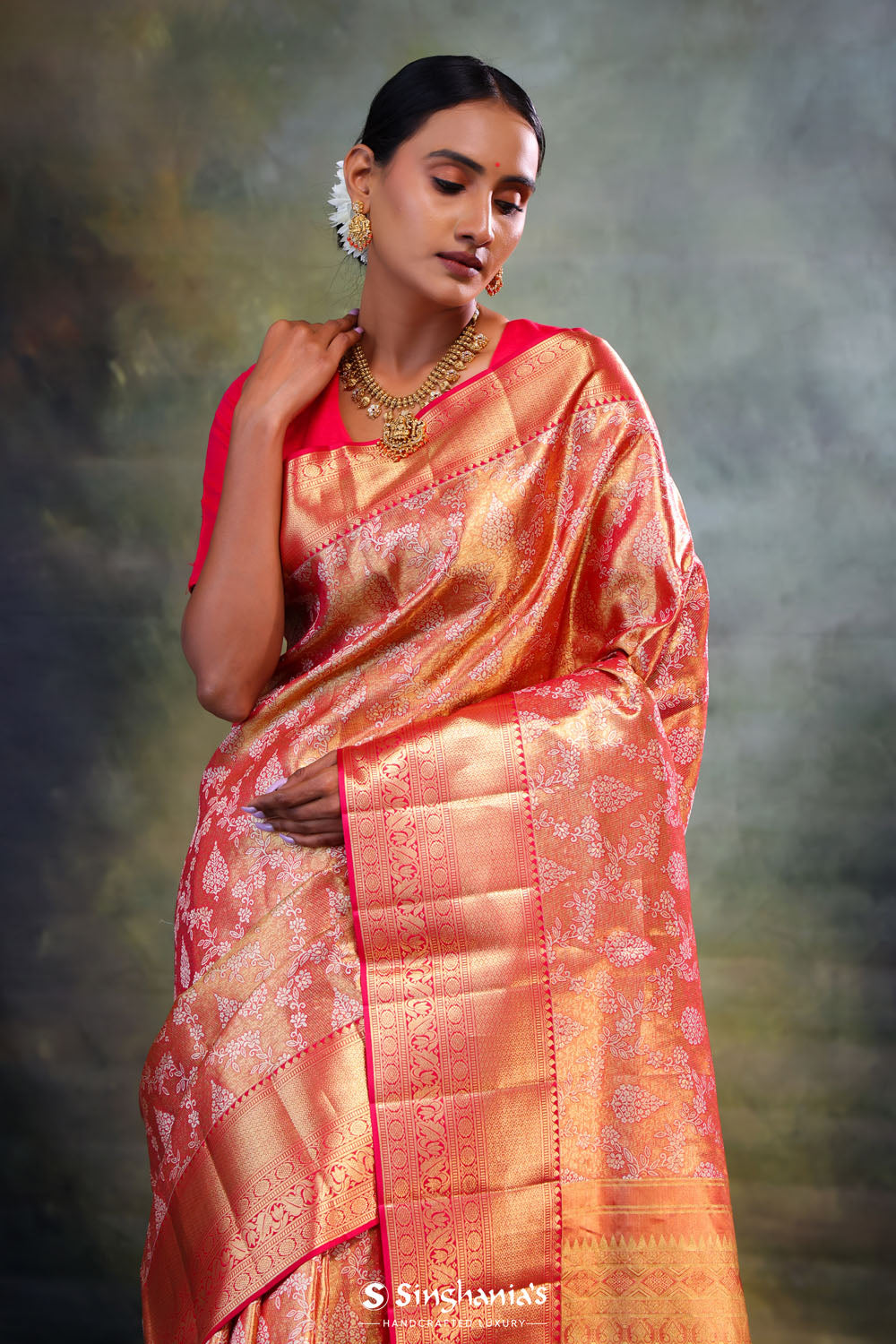 Red Gold Ogival Kanjivaram Silk Saree