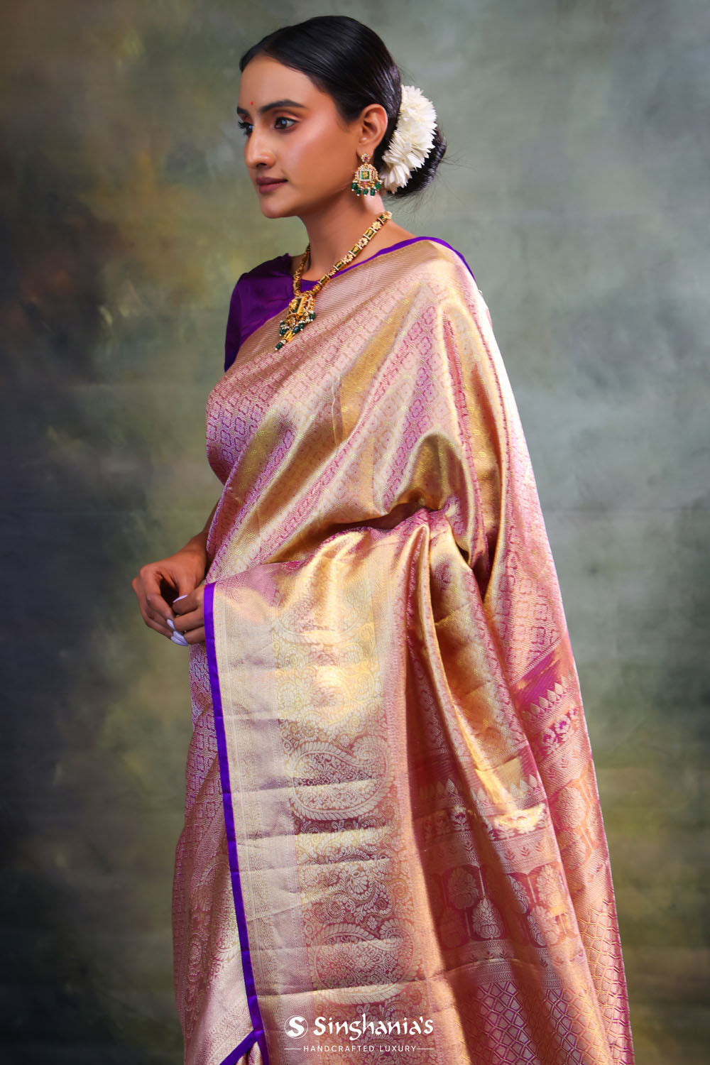 Mauve Gold Jaali Kanjivaram Silk Saree