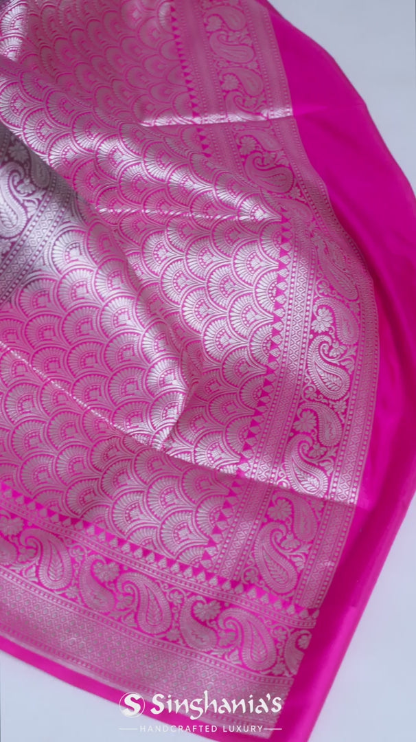 Onion Pink Tissue Silk Saree with Silver Zari Border | Mirra Clothing