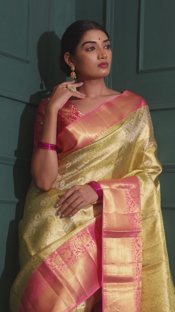 Yellow Hot Pink Soft Banarasi Pattu Katan Silk Saree with Zari weaves –  ShopBollyWear.Com
