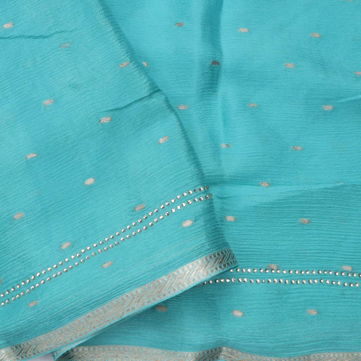 Sky Blue Chiffon Saree With Stone Embroidery - Singhania's