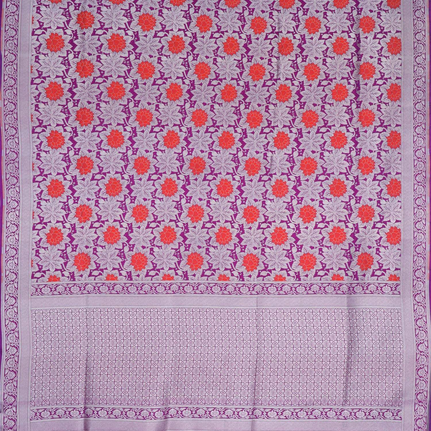 Deep Pink Banarasi Silk Handloom Saree With Floral Motif Pattern - Singhania's