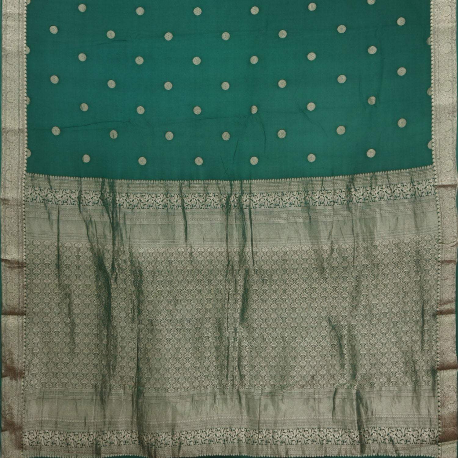 Deep Green Banarasi Silk Saree With Rudraksha Motifs - Singhania's