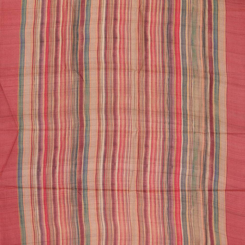 Multicolor Tussar Saree With Printed Striped Pattern - Singhania's
