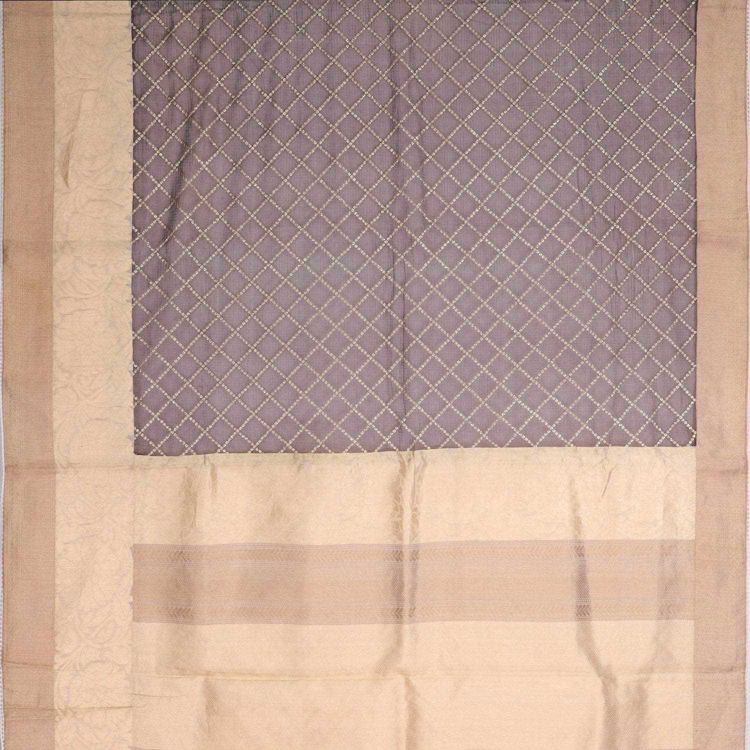 Brown Kota Silk Saree With Embroidery Checks - Singhania's