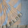 Khaki And Blue Ombre Georgette Embroidery Saree With Striped Pattern - Singhania's