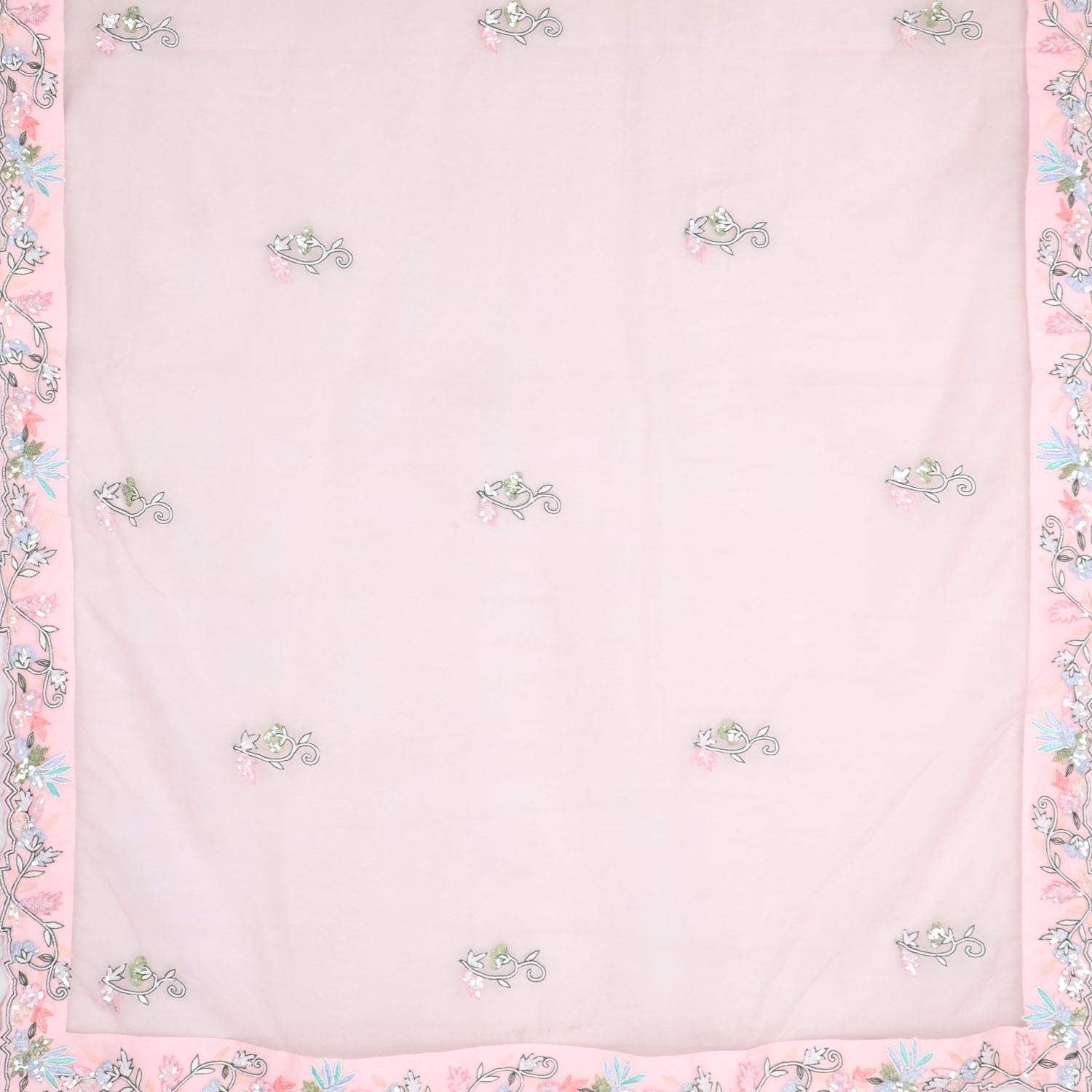 Pastel Pink Organza Saree With Floral Embroidery - Singhania's