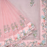 Pastel Pink Organza Saree With Floral Embroidery - Singhania's