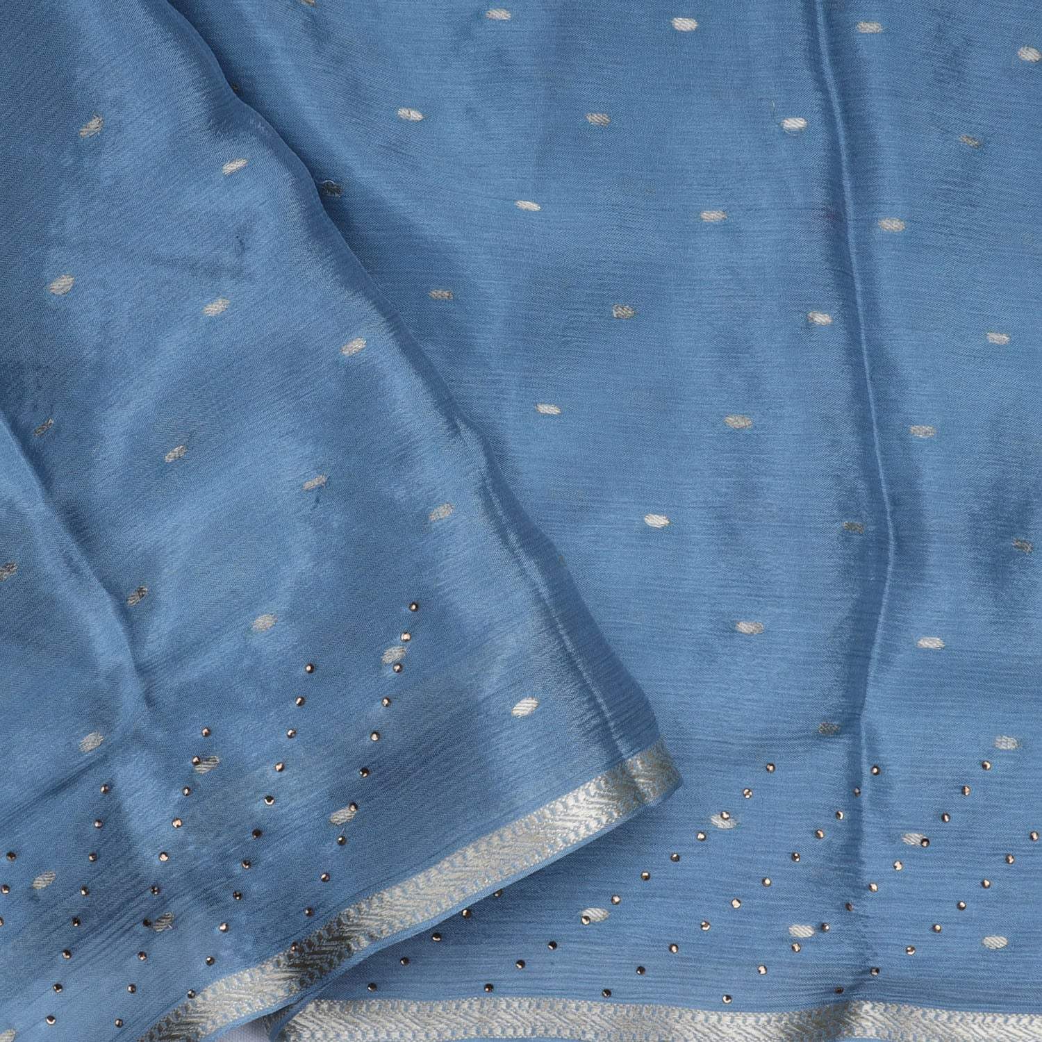 Shades Of Blue Chiffon Saree With Embroidered Stone Work - Singhania's