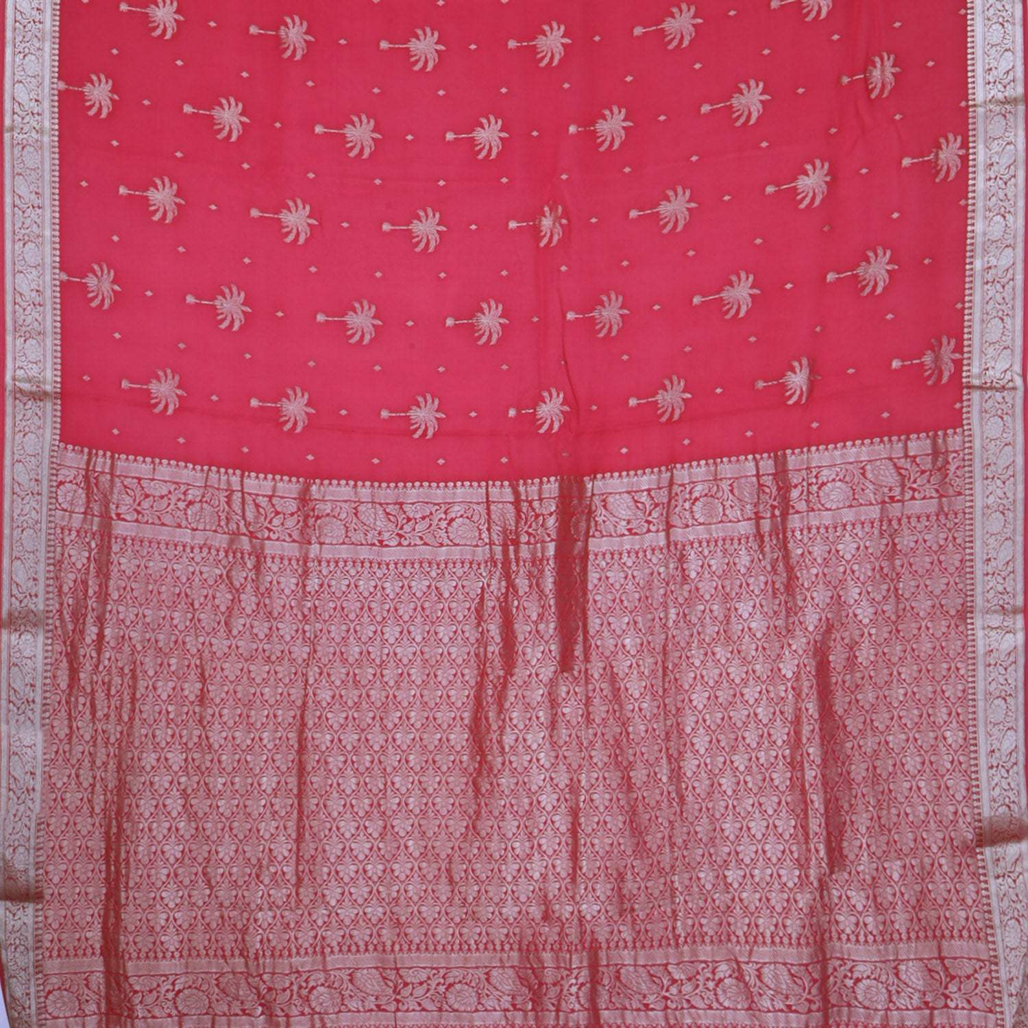 Sindoor Red Banarasi Silk Saree With Tree Motifs - Singhania's