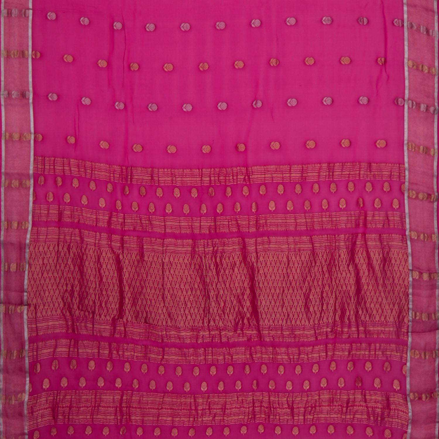 Deep Red Chiffon Banarasi Silk Saree With Floral Motifs - Singhania's