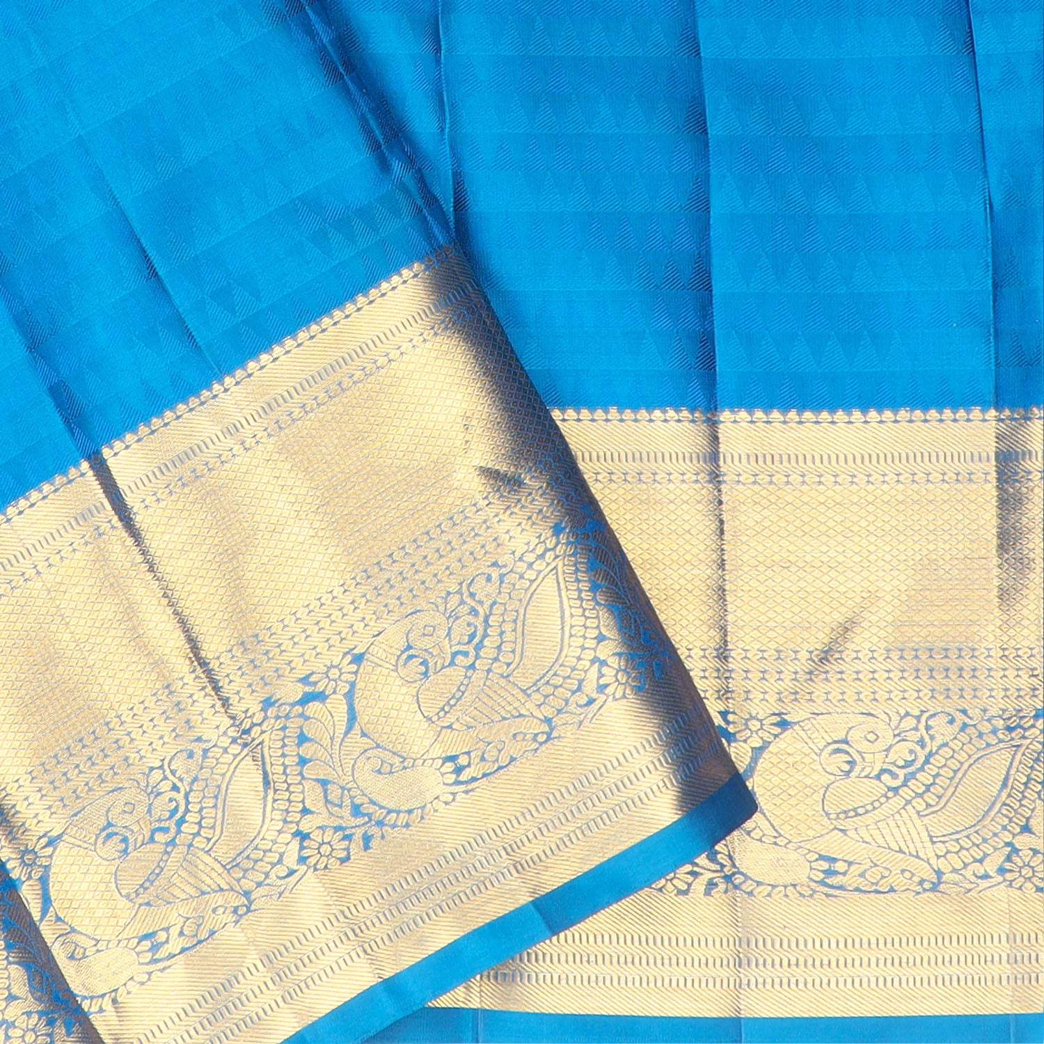Blue Kanjivaram Silk Saree With Jaal Work Pattern - Singhania's