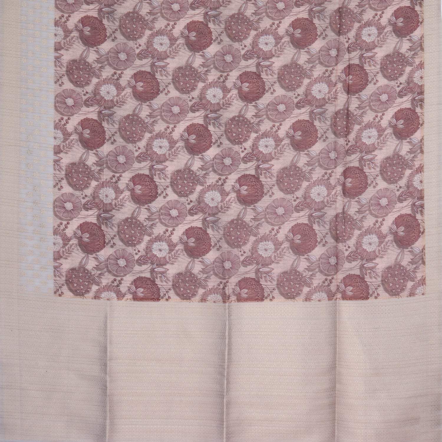 Beige Cotton Printed Saree With Floral Pattern - Singhania's