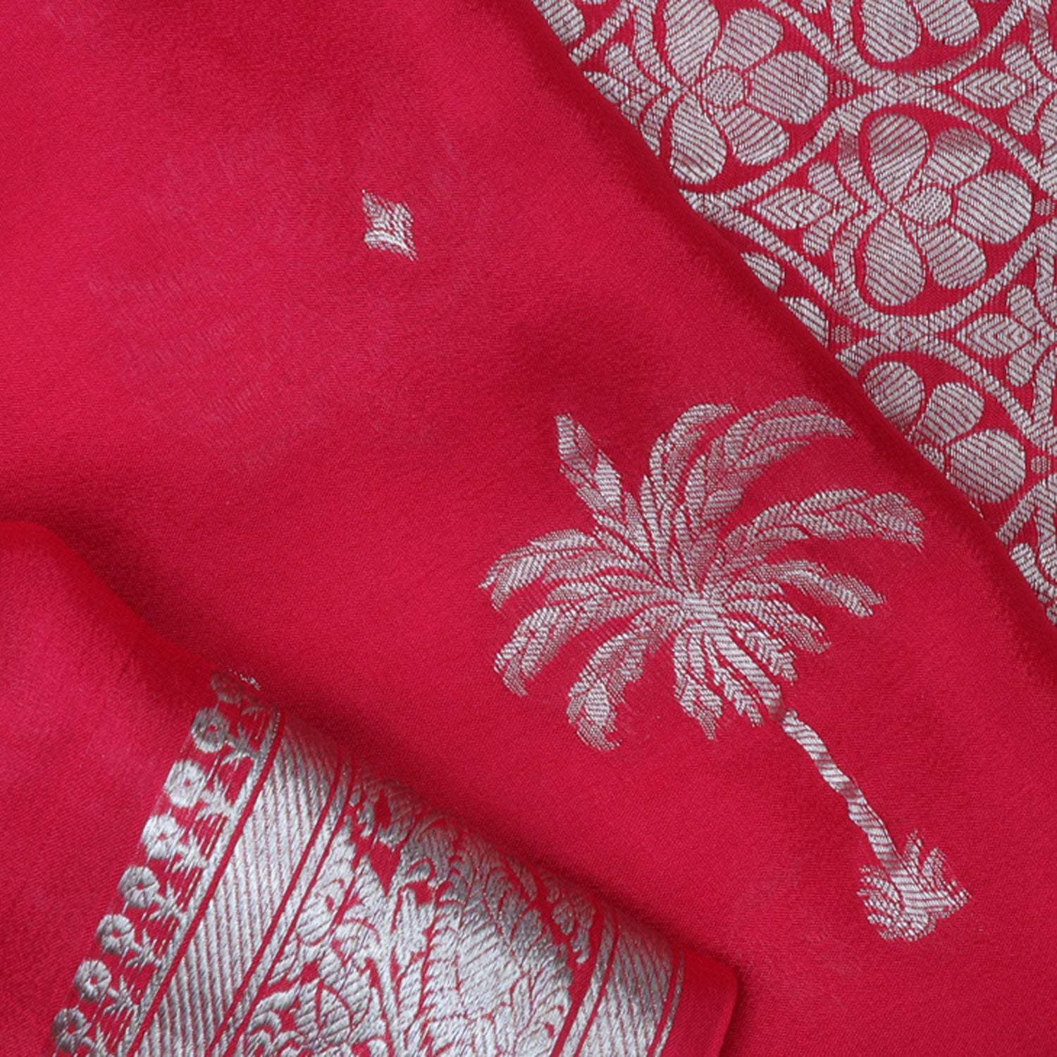 Sindoor Red Banarasi Silk Saree With Tree Motifs - Singhania's