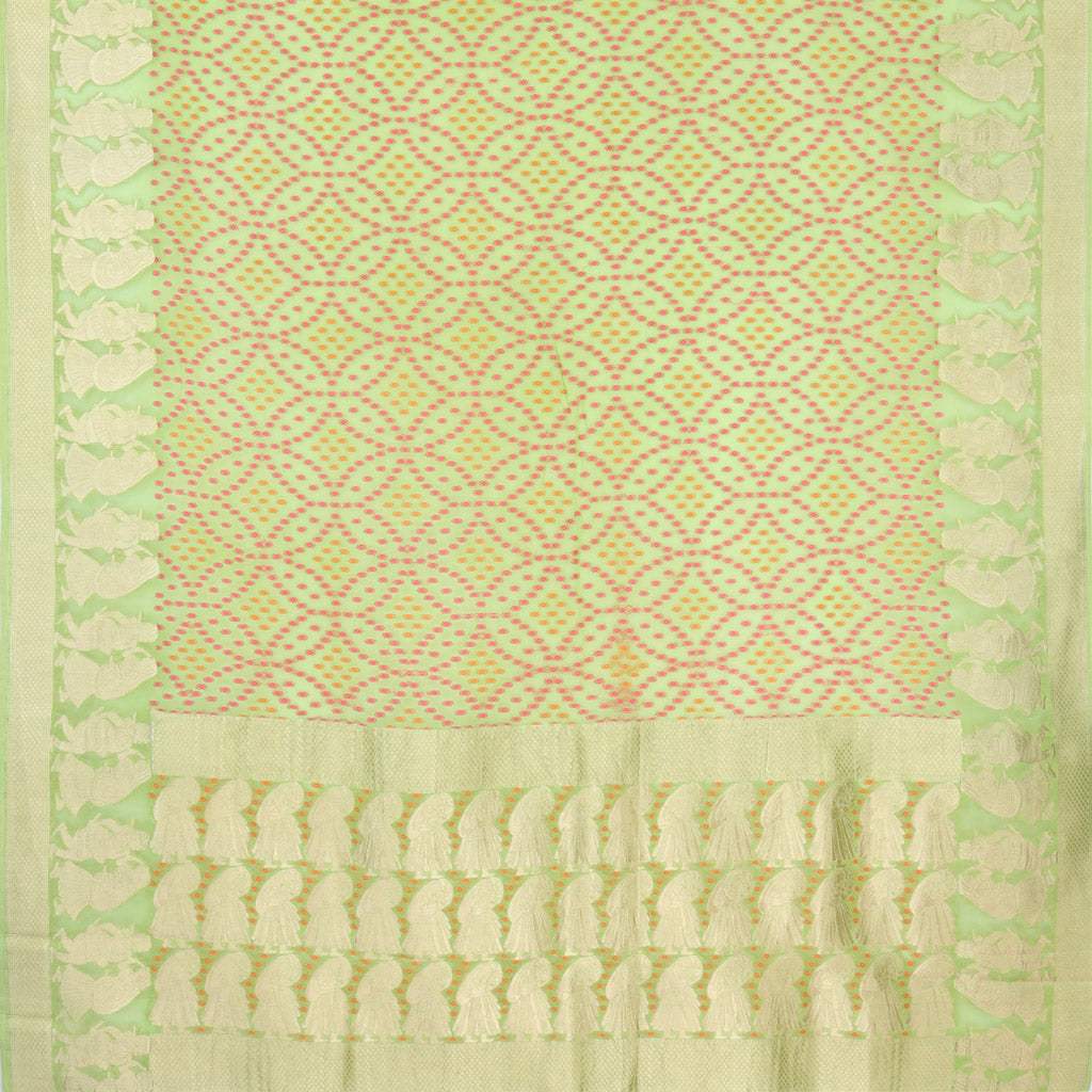 Light Green Georgette Saree With Bandhani Pattern - Singhania's