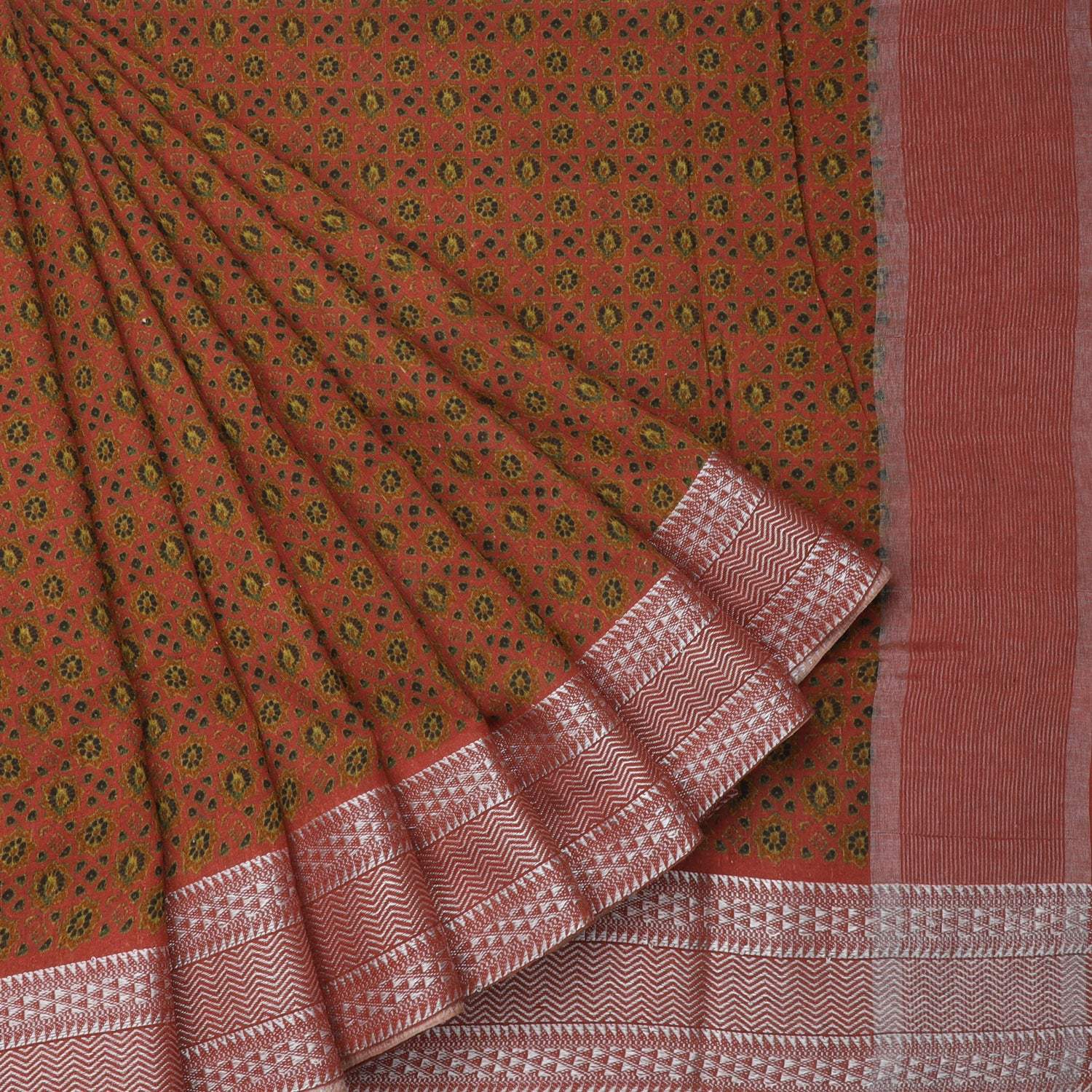 Orange Ajrakh Printed Saree - Singhania's