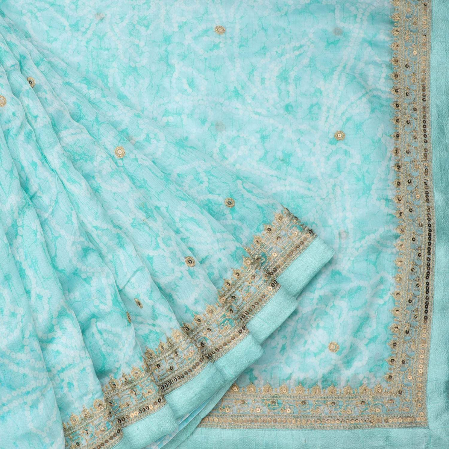 Light Blue Printed Chanderi Saree With Sequin Embroidery - Singhania's